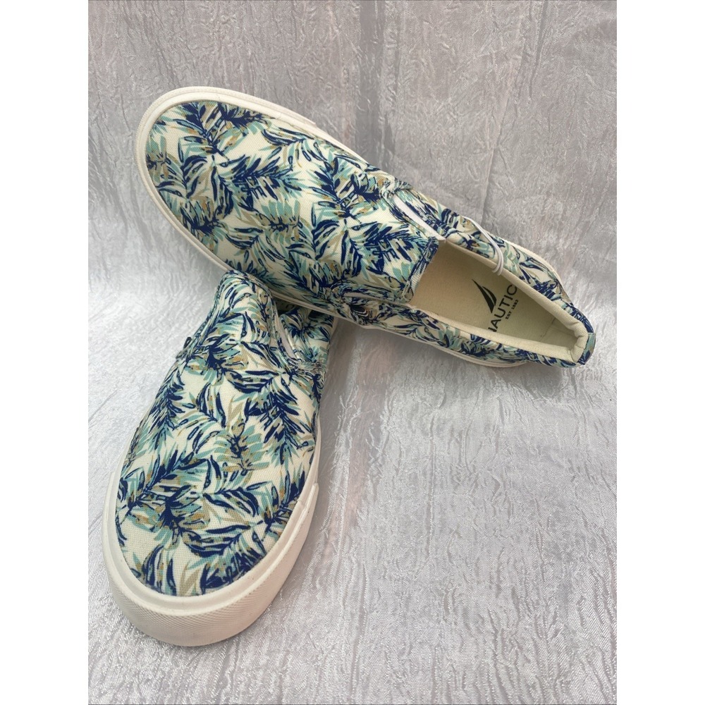 Nautica SLIP ON Shoes Sneakers CANDLER blue floral Navy Palm Men's Size 8.5 New!